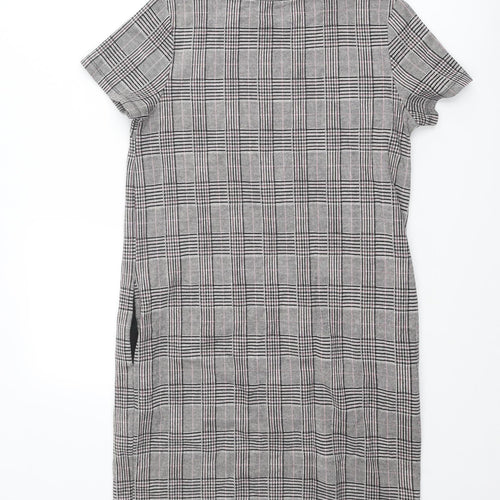 NEXT Womens Grey Plaid Polyester Shift Size 12 Crew Neck Pullover