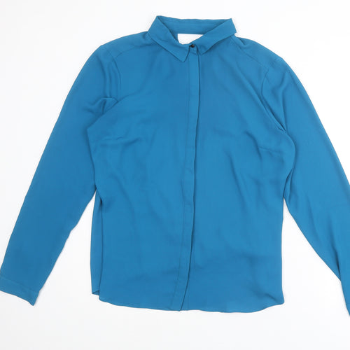 Warehouse Womens Blue Polyester Basic Button-Up Size 16 Collared
