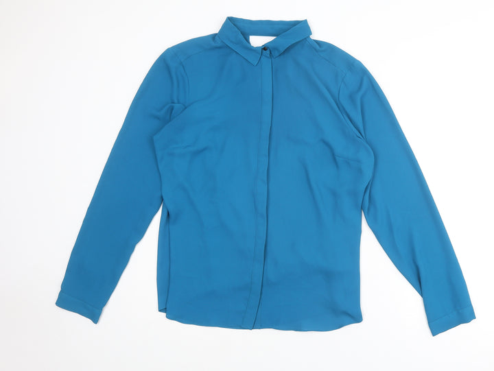 Warehouse Womens Blue Polyester Basic Button-Up Size 16 Collared