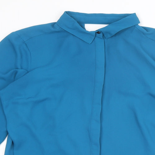Warehouse Womens Blue Polyester Basic Button-Up Size 16 Collared