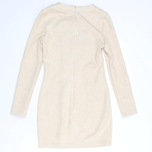Ashanti Brazil Womens Beige Polyester Bodycon Size 10 V-Neck Zip
