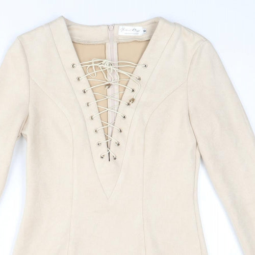 Ashanti Brazil Womens Beige Polyester Bodycon Size 10 V-Neck Zip