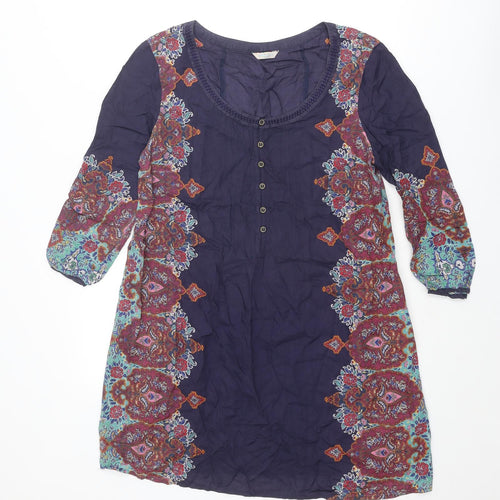 Indigo Womens Purple Geometric Modal A-Line Size 12 Scoop Neck Button