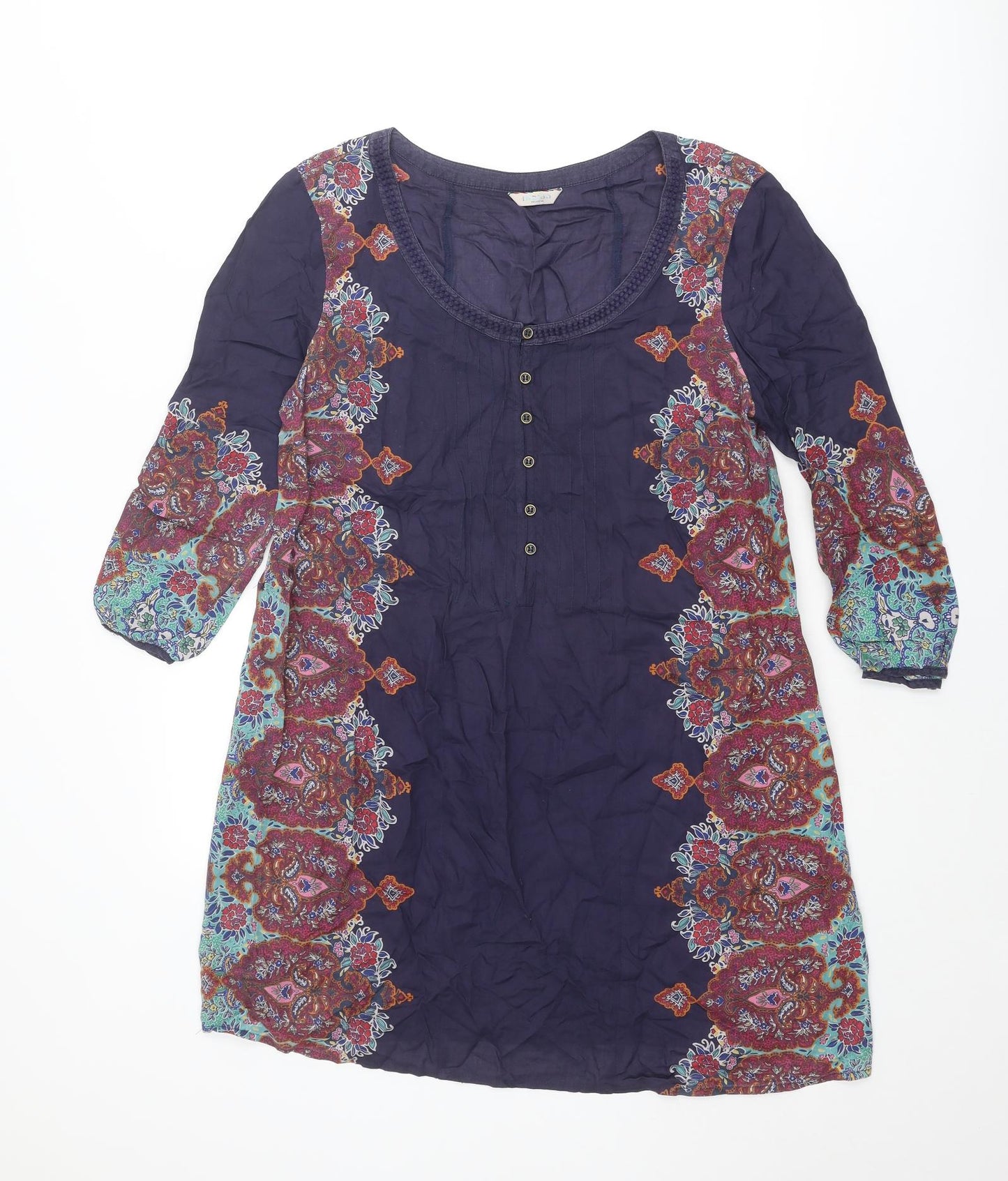 Indigo Womens Purple Geometric Modal A-Line Size 12 Scoop Neck Button