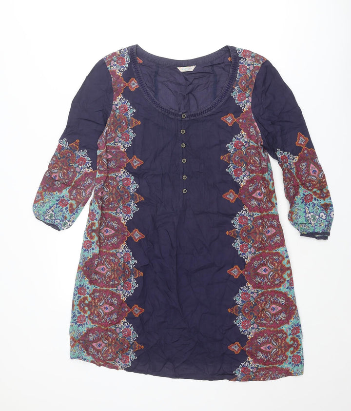 Indigo Womens Purple Geometric Modal A-Line Size 12 Scoop Neck Button