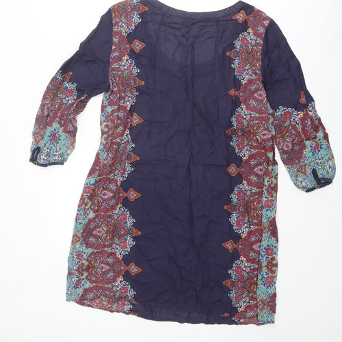 Indigo Womens Purple Geometric Modal A-Line Size 12 Scoop Neck Button