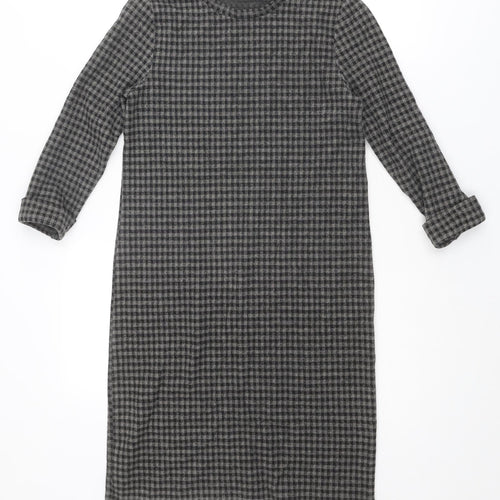 Marks and Spencer Womens Grey Geometric Polyester Jumper Dress Size 8 Round Neck Pullover