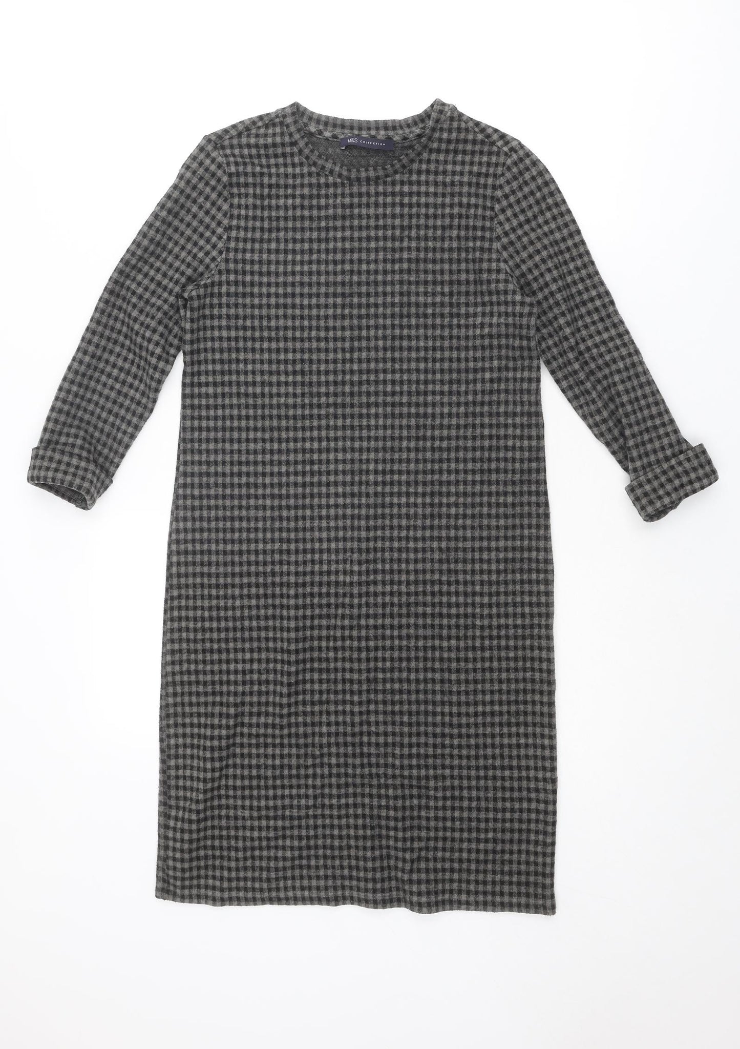 Marks and Spencer Womens Grey Geometric Polyester Jumper Dress Size 8 Round Neck Pullover