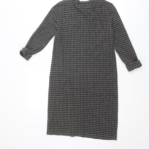 Marks and Spencer Womens Grey Geometric Polyester Jumper Dress Size 8 Round Neck Pullover
