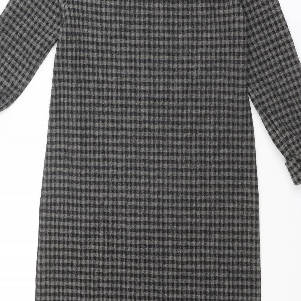 Marks and Spencer Womens Grey Geometric Polyester Jumper Dress Size 8 Round Neck Pullover