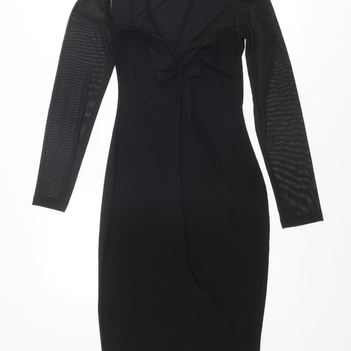 PRETTYLITTLETHING Womens Black Polyester Bodycon Size 12 Square Neck Tie