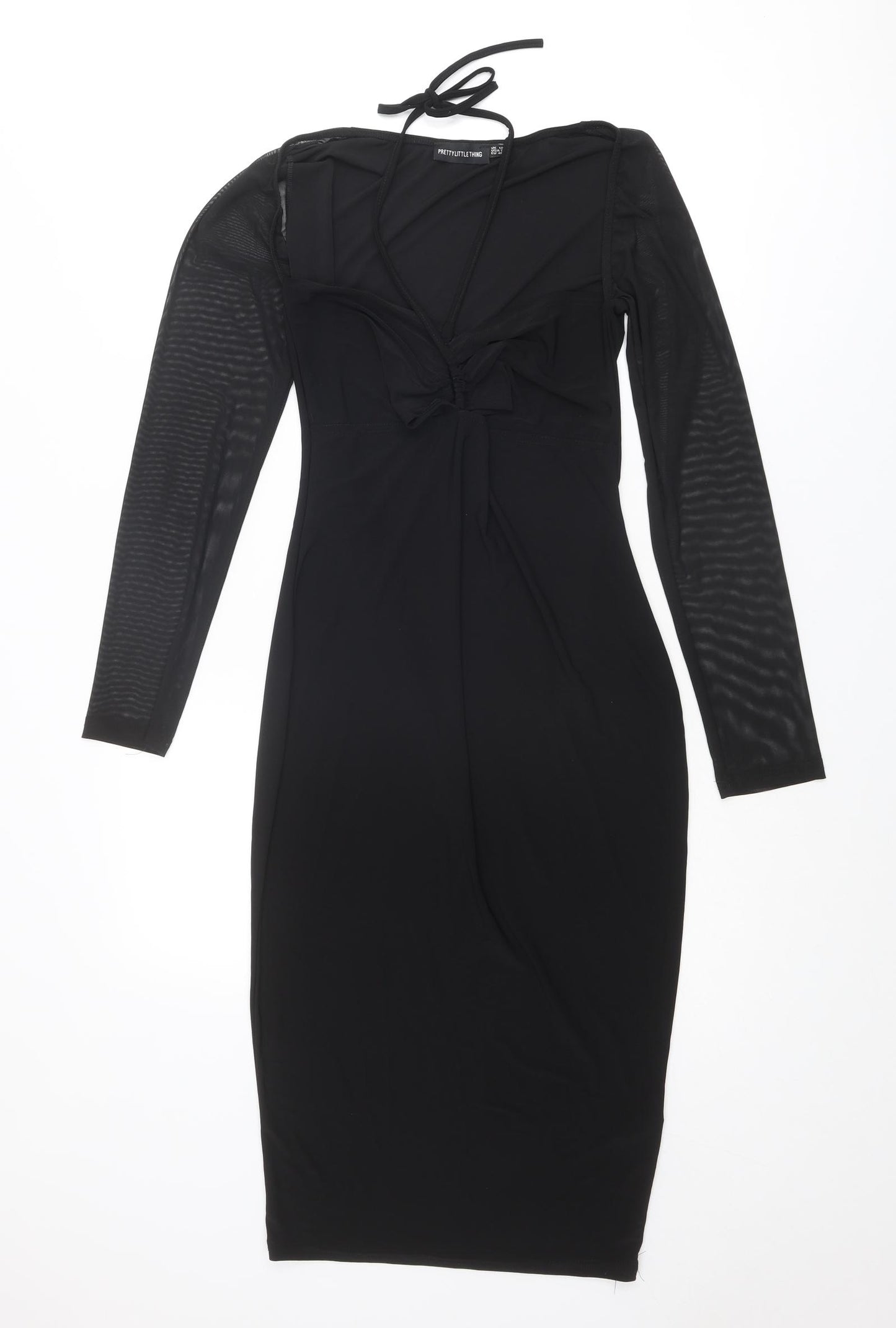 PRETTYLITTLETHING Womens Black Polyester Bodycon Size 12 Square Neck Tie