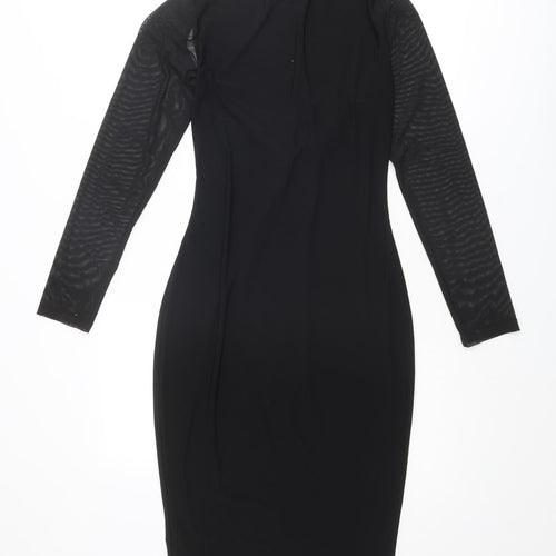 PRETTYLITTLETHING Womens Black Polyester Bodycon Size 12 Square Neck Tie