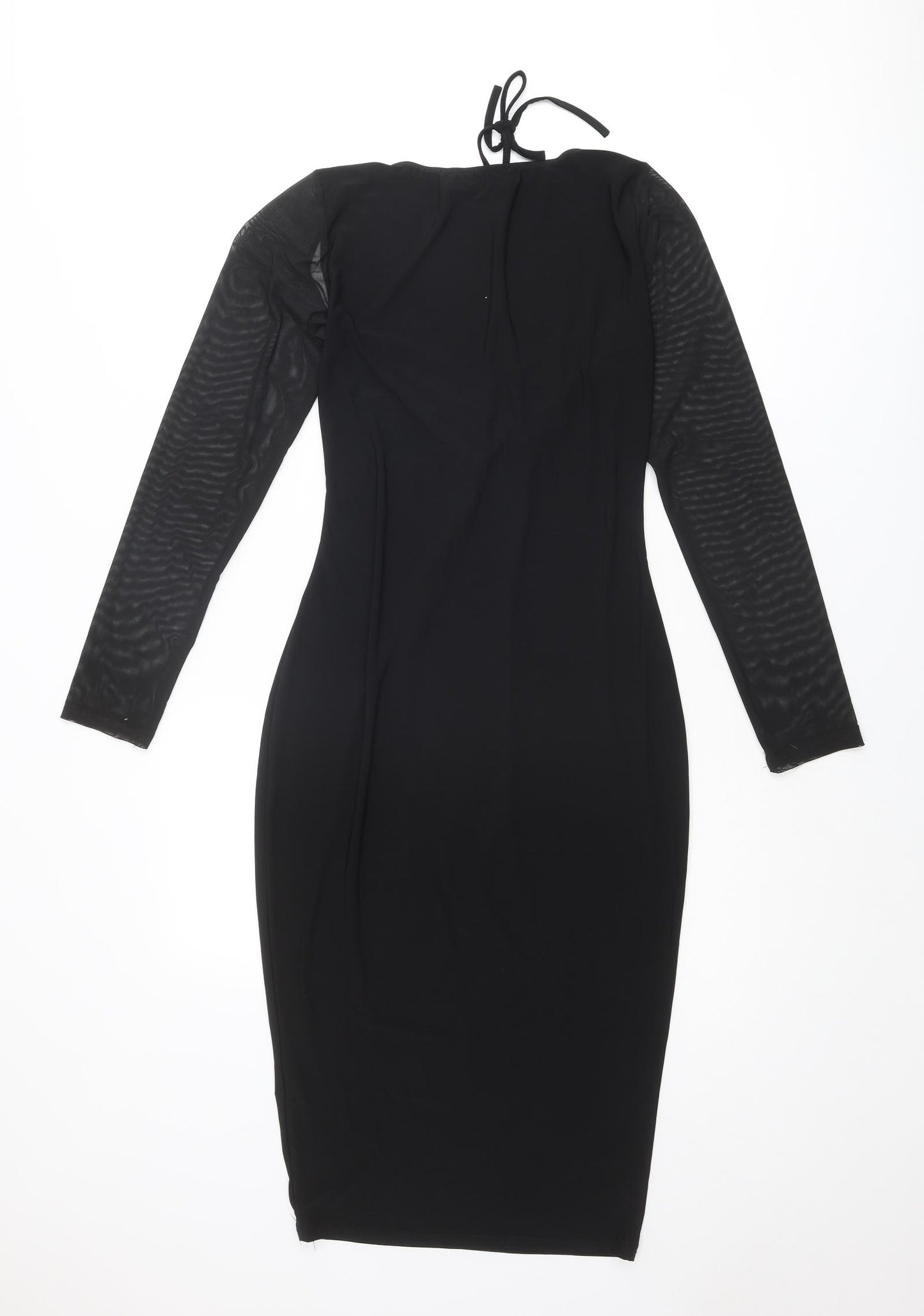 PRETTYLITTLETHING Womens Black Polyester Bodycon Size 12 Square Neck Tie
