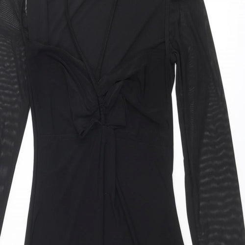 PRETTYLITTLETHING Womens Black Polyester Bodycon Size 12 Square Neck Tie