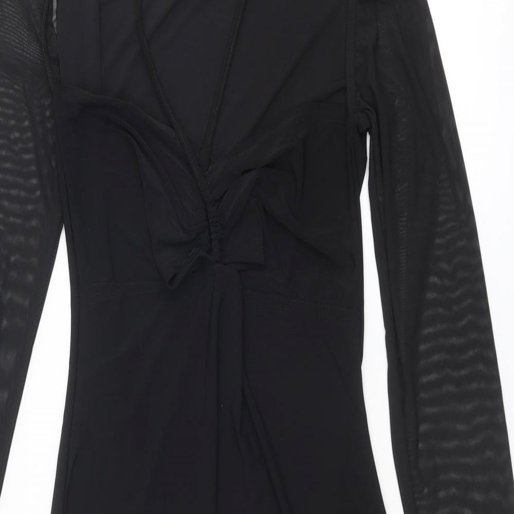 PRETTYLITTLETHING Womens Black Polyester Bodycon Size 12 Square Neck Tie