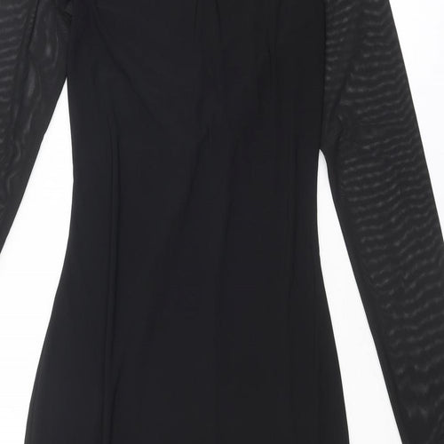 PRETTYLITTLETHING Womens Black Polyester Bodycon Size 12 Square Neck Tie