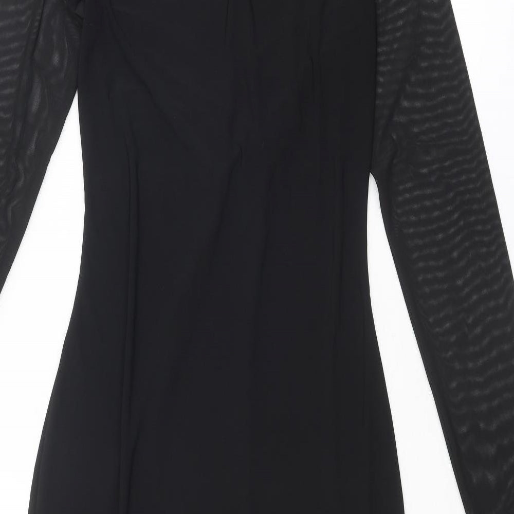 PRETTYLITTLETHING Womens Black Polyester Bodycon Size 12 Square Neck Tie