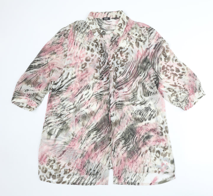 Basler Womens Multicoloured Animal Print Polyester Basic Button-Up Size 18 Collared