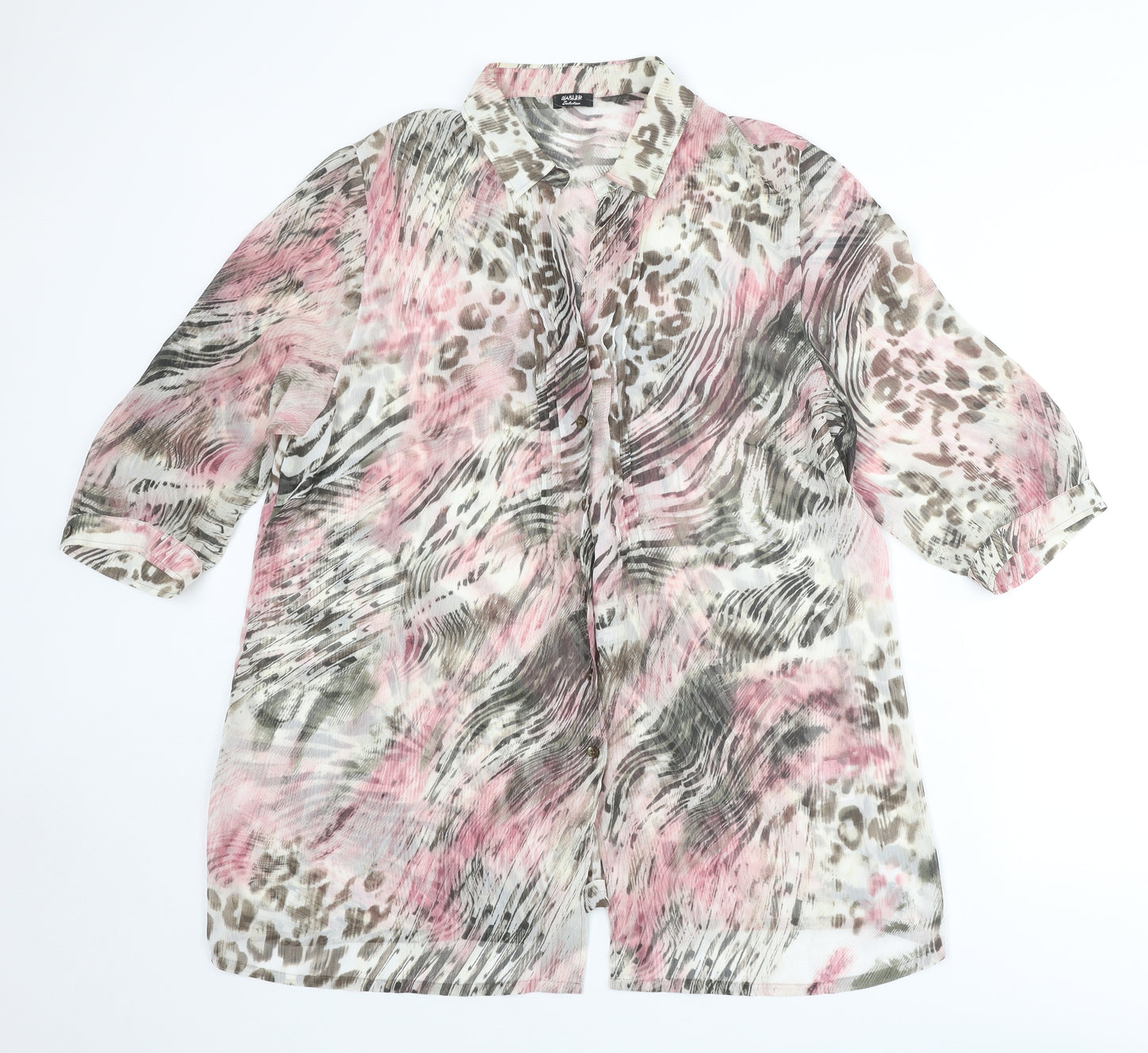 Basler Womens Multicoloured Animal Print Polyester Basic Button-Up Size 18 Collared