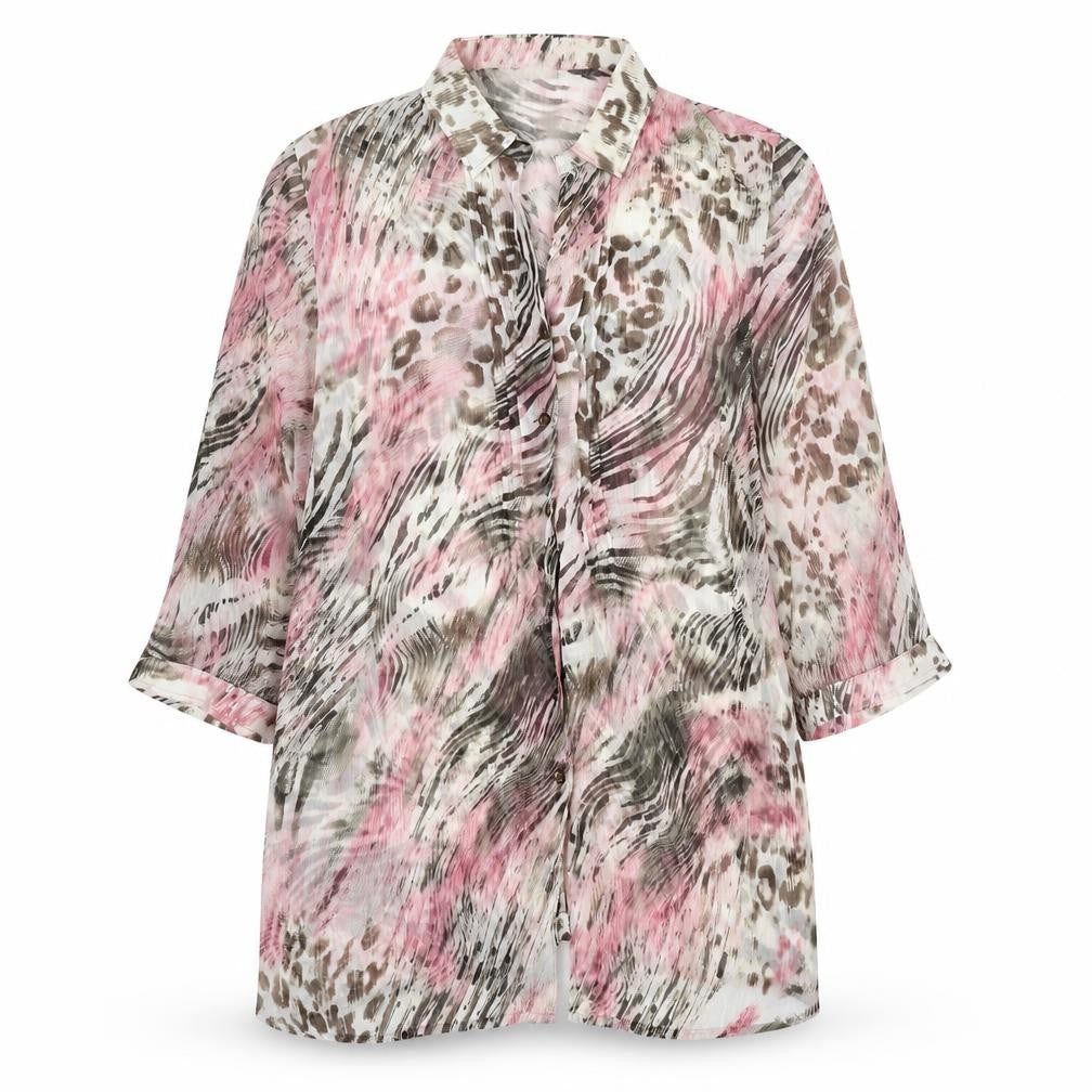 Basler Womens Multicoloured Animal Print Polyester Basic Button-Up Size 18 Collared