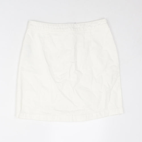 New Look Womens White Cotton A-Line Skirt Size 10 Button