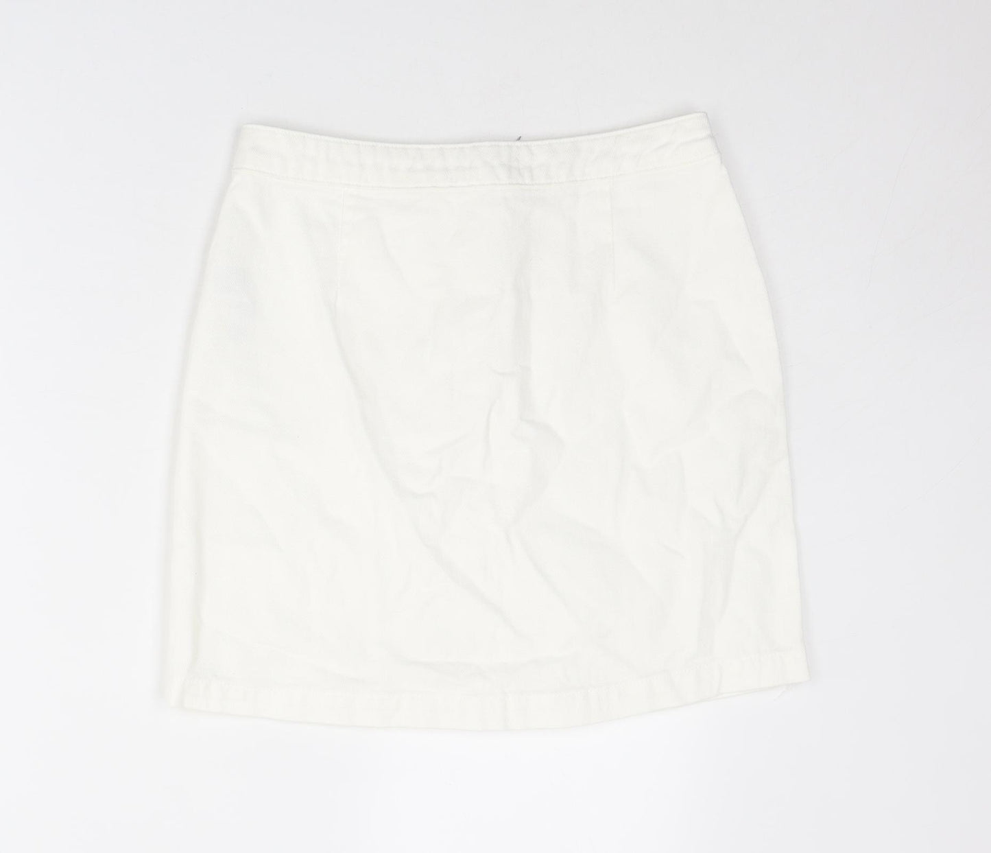 New Look Womens White Cotton A-Line Skirt Size 10 Button