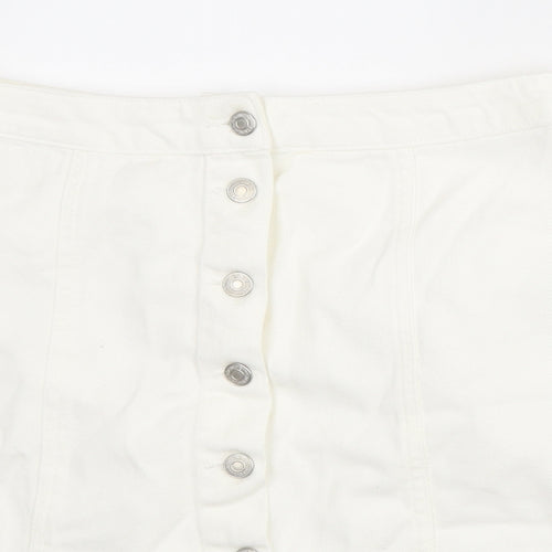 New Look Womens White Cotton A-Line Skirt Size 10 Button