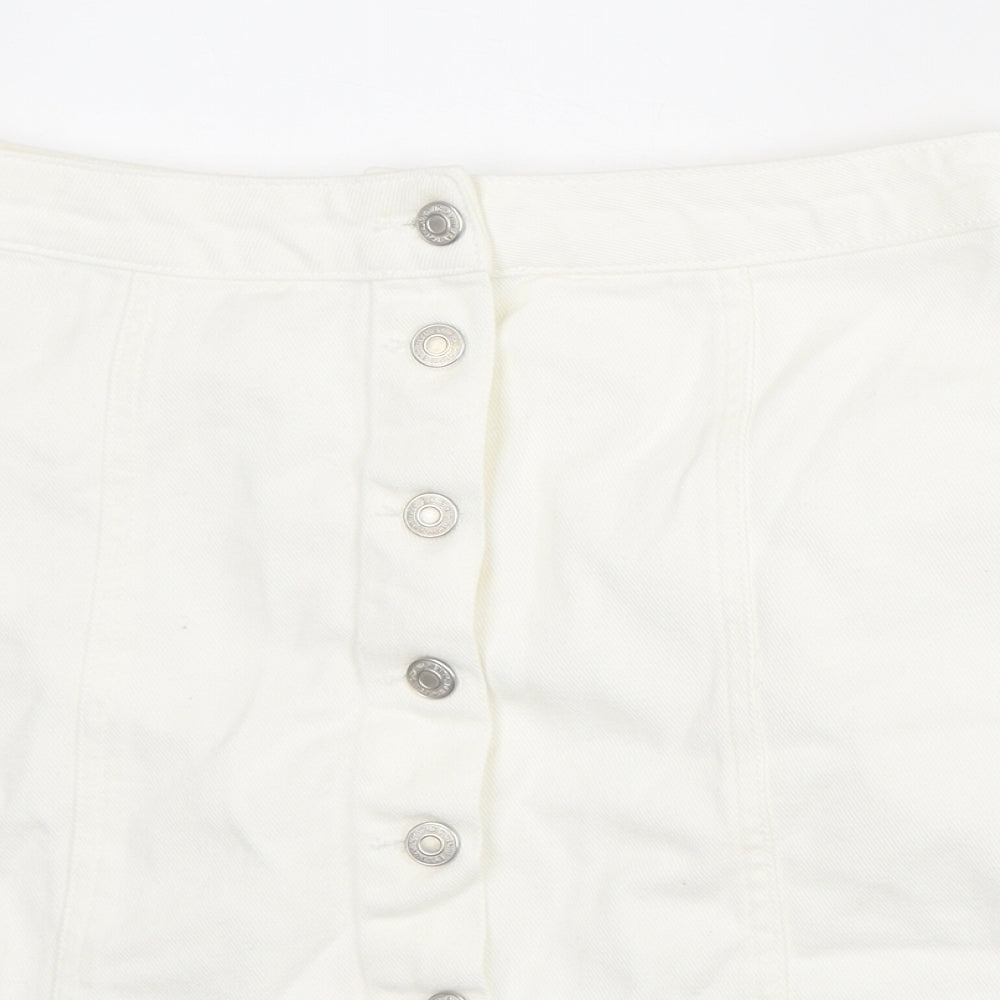New Look Womens White Cotton A-Line Skirt Size 10 Button