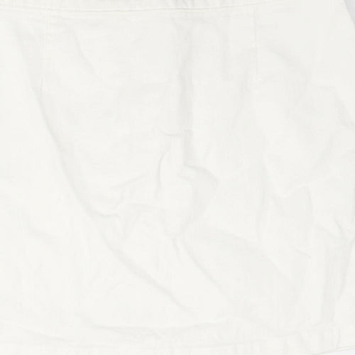 New Look Womens White Cotton A-Line Skirt Size 10 Button