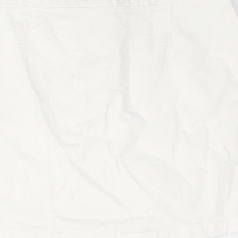 New Look Womens White Cotton A-Line Skirt Size 10 Button