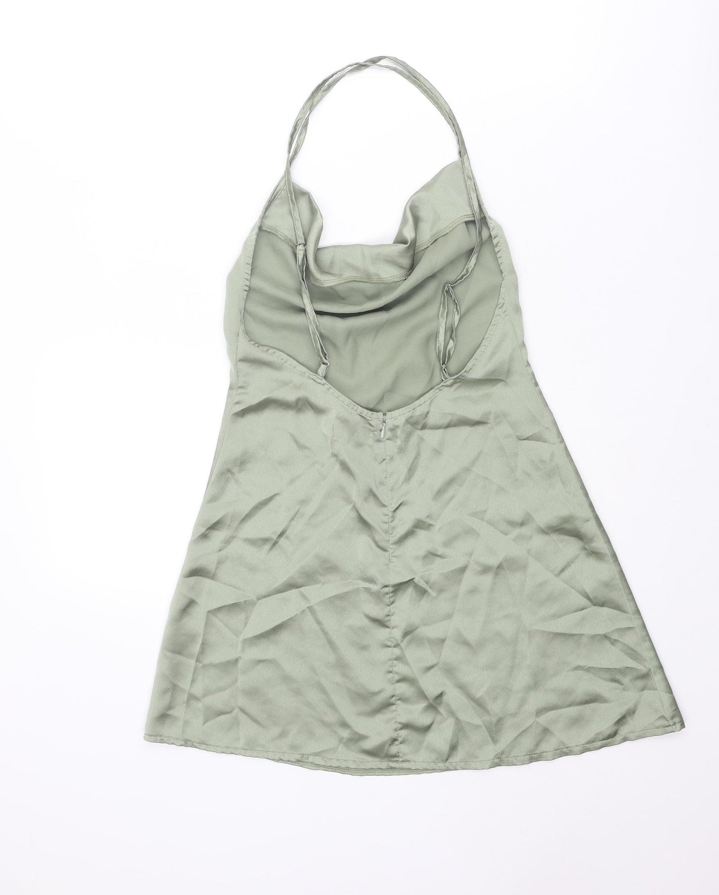 PRETTYLITTLETHING Womens Green Polyester Slip Dress Size 6 Cowl Neck Zip