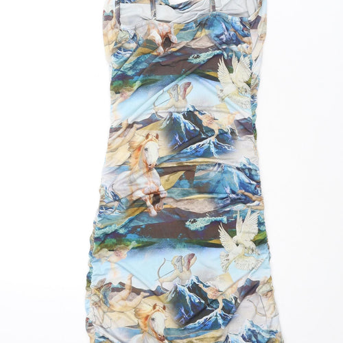 PRETTYLITTLETHING Womens Multicoloured Geometric Polyester Bodycon Size 6 Cowl Neck Pullover - Horses Print