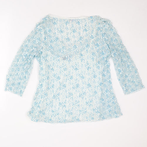 Per Una Womens Blue Floral Cotton Basic Blouse Size 20 Boat Neck
