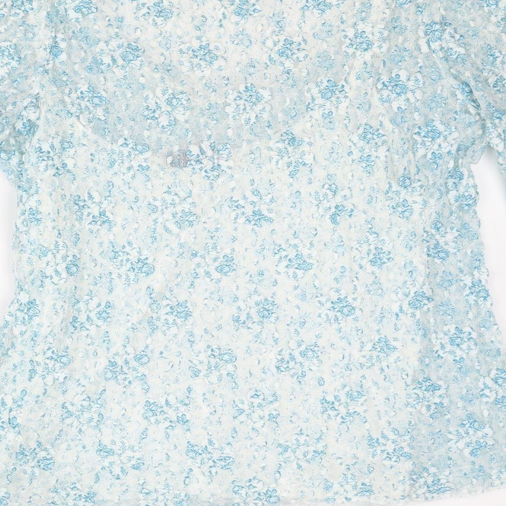 Per Una Womens Blue Floral Cotton Basic Blouse Size 20 Boat Neck