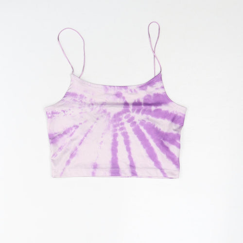Stradivarius Womens Purple Polyester Cropped Tank Size S Scoop Neck - Tie Dye Pattern