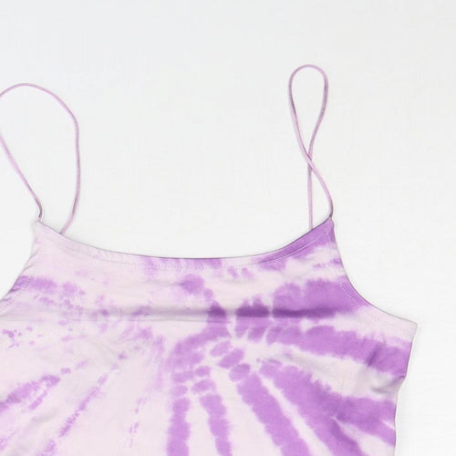 Stradivarius Womens Purple Polyester Cropped Tank Size S Scoop Neck - Tie Dye Pattern