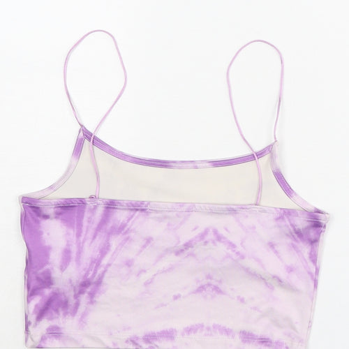 Stradivarius Womens Purple Polyester Cropped Tank Size S Scoop Neck - Tie Dye Pattern