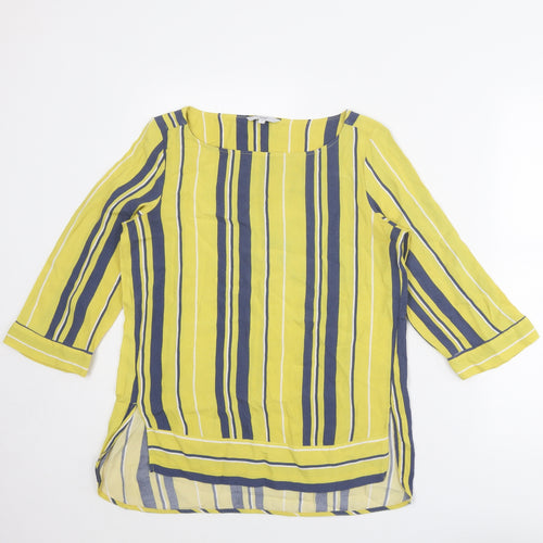 NEXT Womens Yellow Striped Viscose Basic Blouse Size 10 Boat Neck