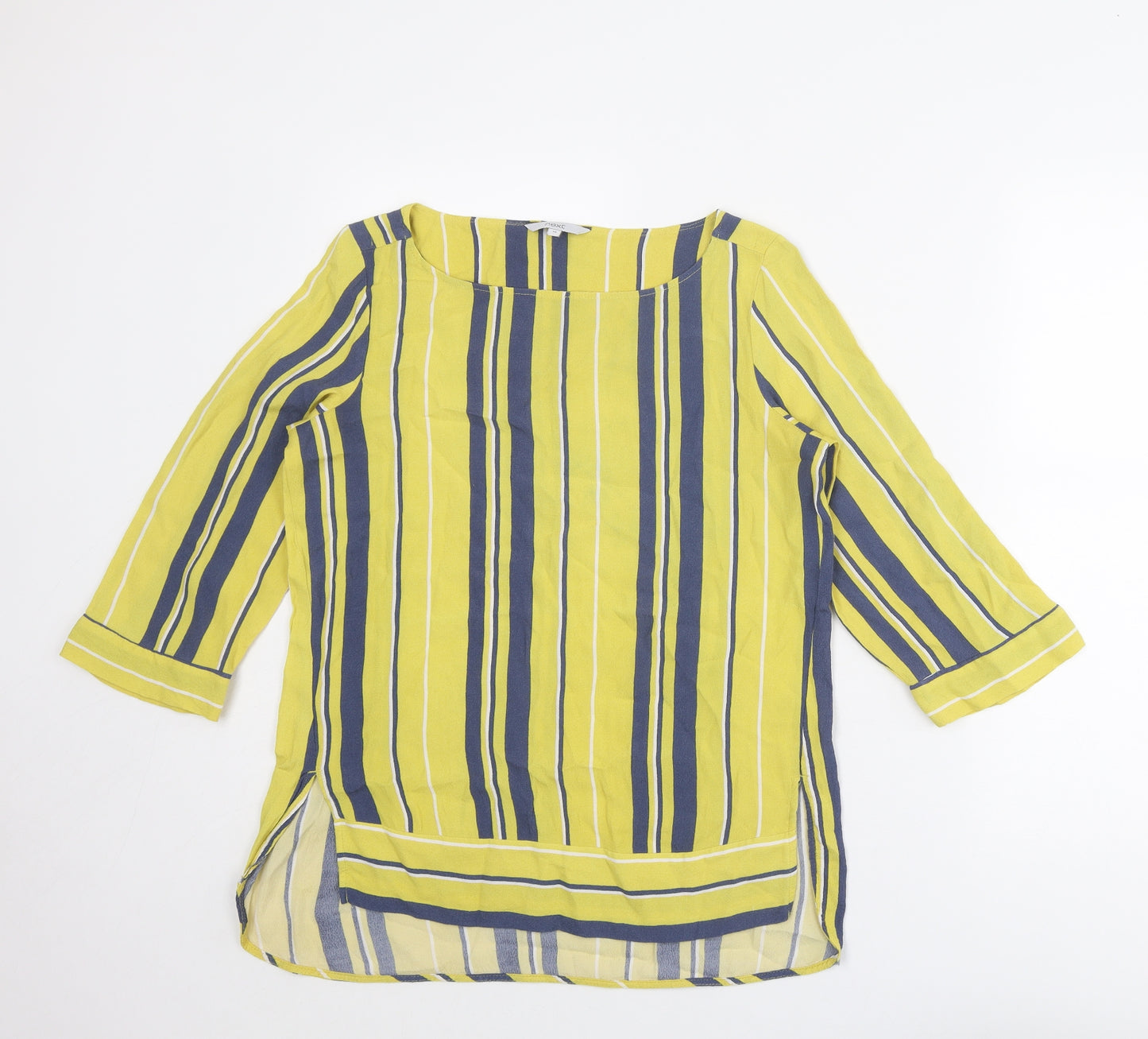 NEXT Womens Yellow Striped Viscose Basic Blouse Size 10 Boat Neck