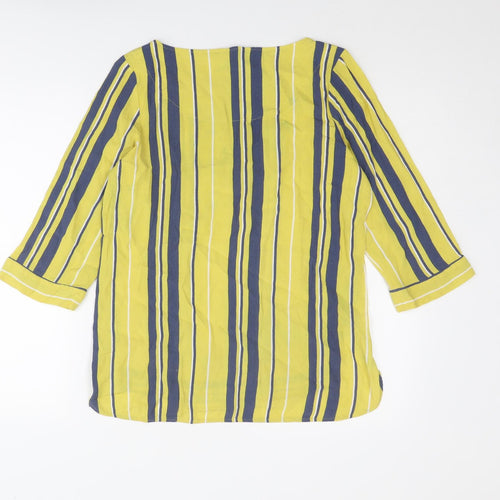 NEXT Womens Yellow Striped Viscose Basic Blouse Size 10 Boat Neck