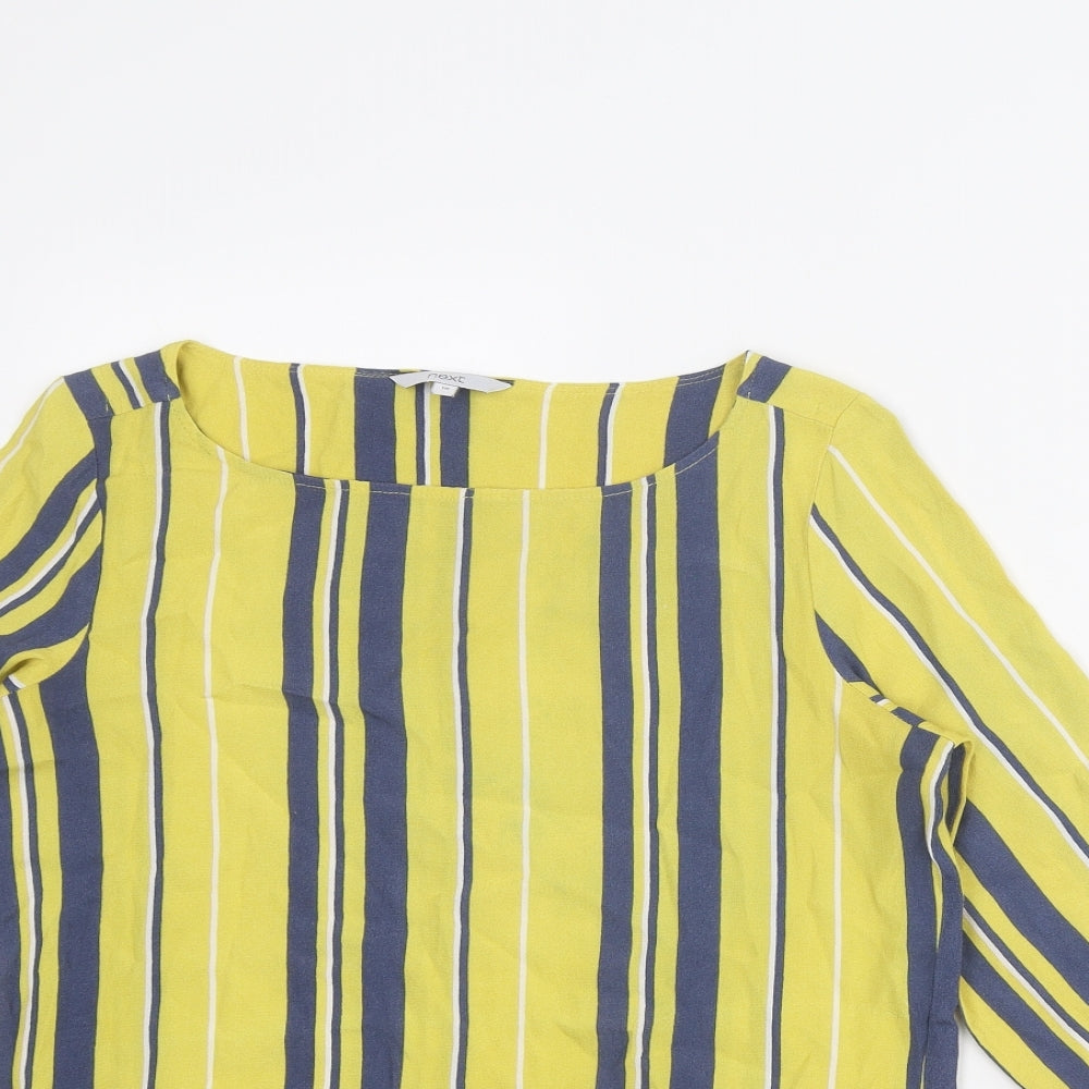 NEXT Womens Yellow Striped Viscose Basic Blouse Size 10 Boat Neck