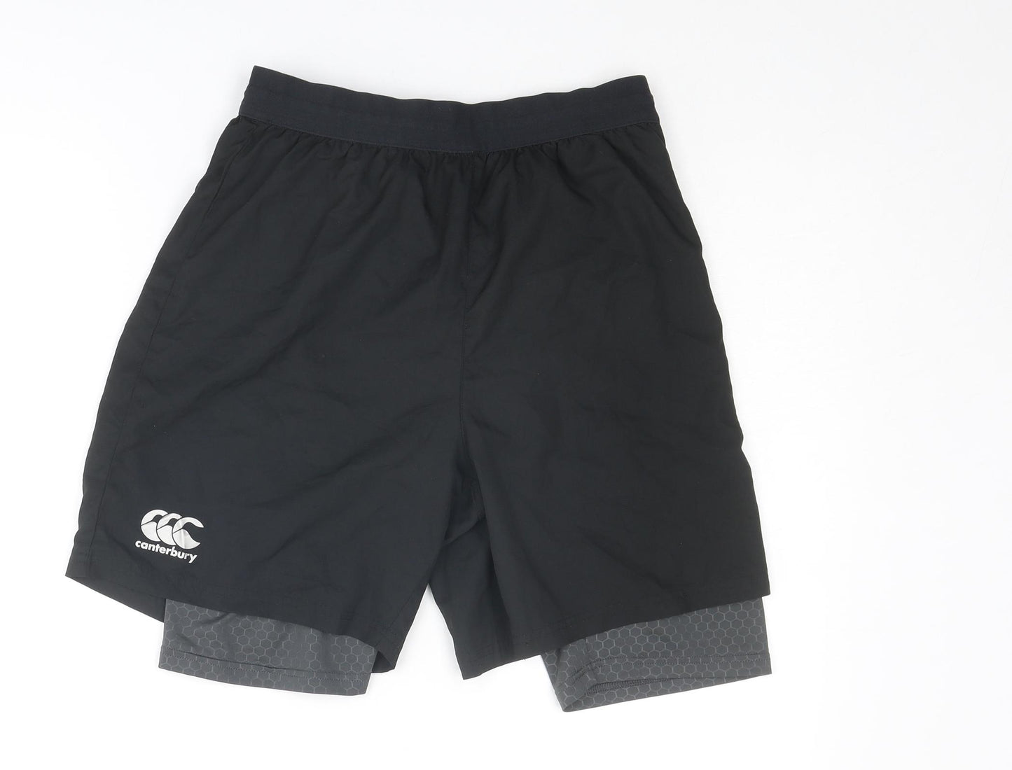 Canterbury Mens Black Polyester Athletic Shorts Size S L6 in Regular Drawstring - Under Short Attached