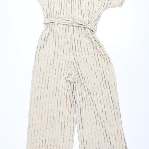 H&M Womens Beige Striped Polyester Jumpsuit One-Piece Size M L29 in Pullover