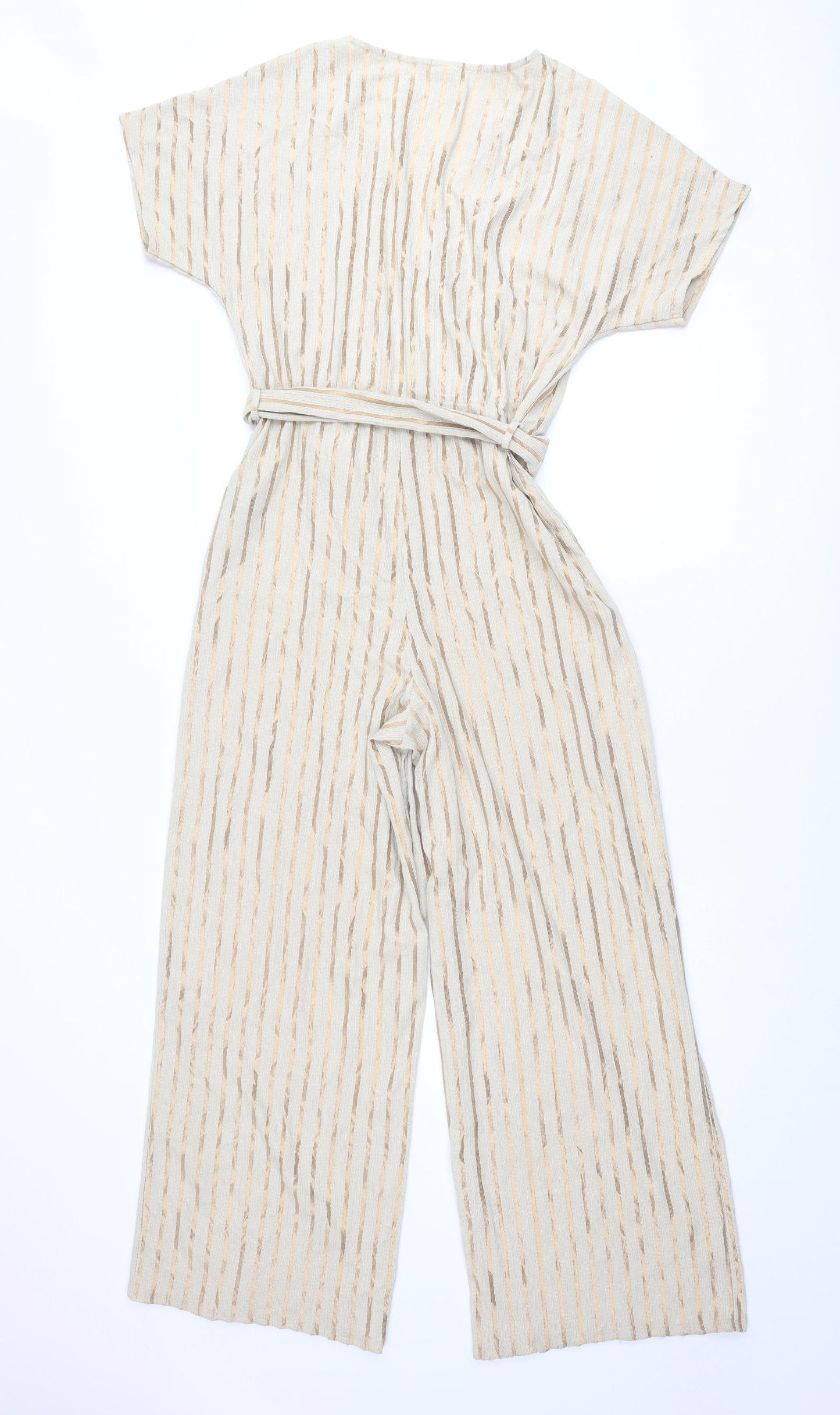 H&M Womens Beige Striped Polyester Jumpsuit One-Piece Size M L29 in Pullover