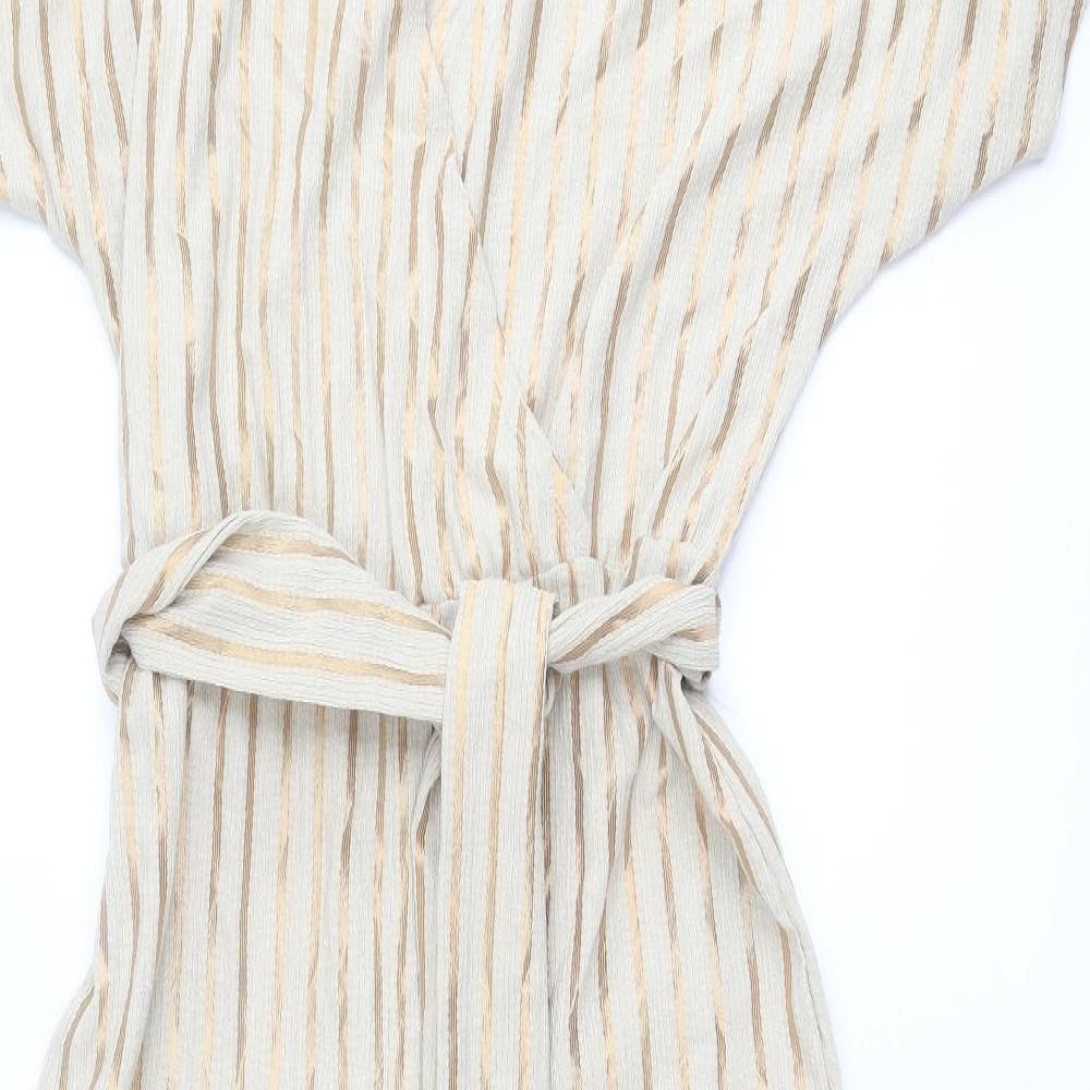 H&M Womens Beige Striped Polyester Jumpsuit One-Piece Size M L29 in Pullover