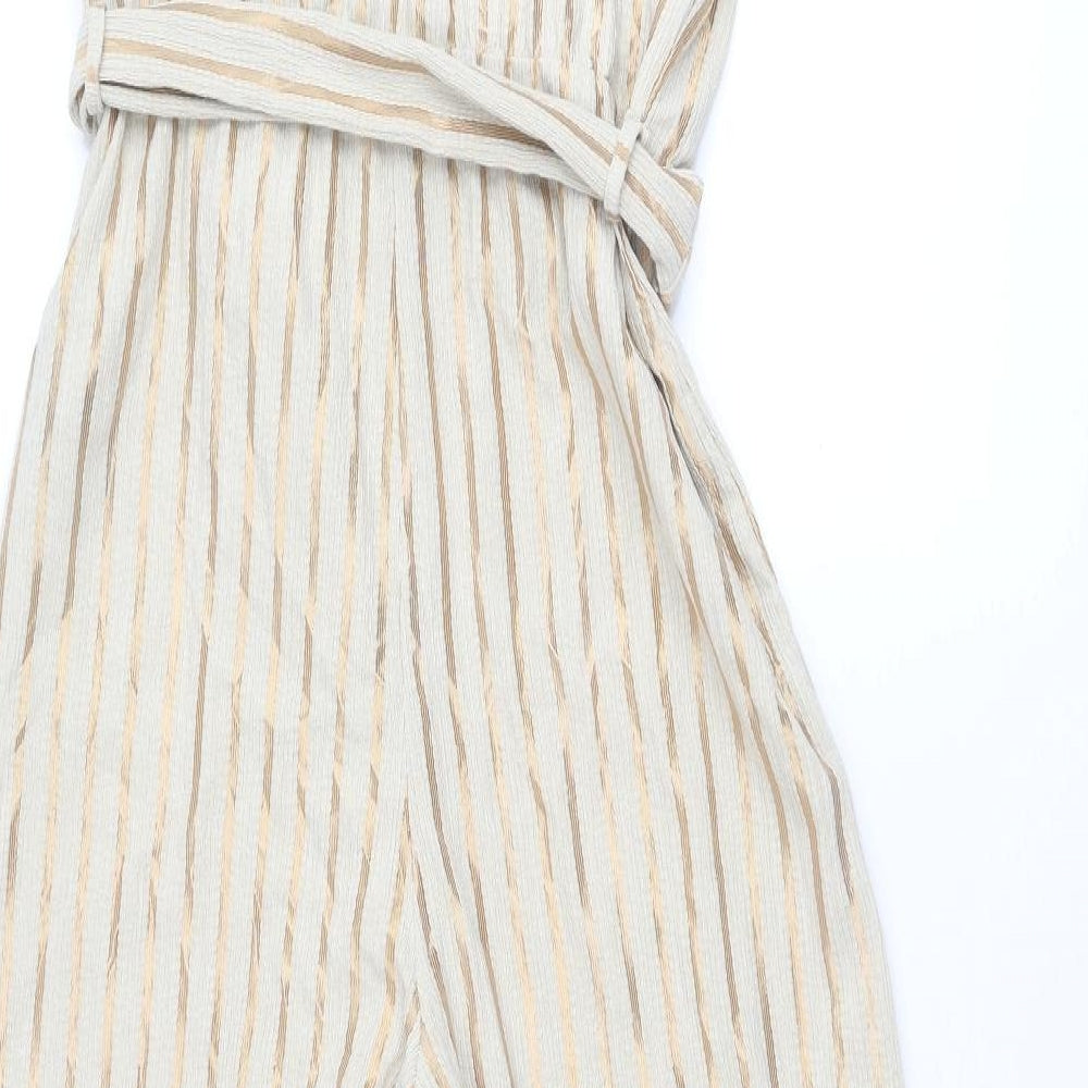 H&M Womens Beige Striped Polyester Jumpsuit One-Piece Size M L29 in Pullover