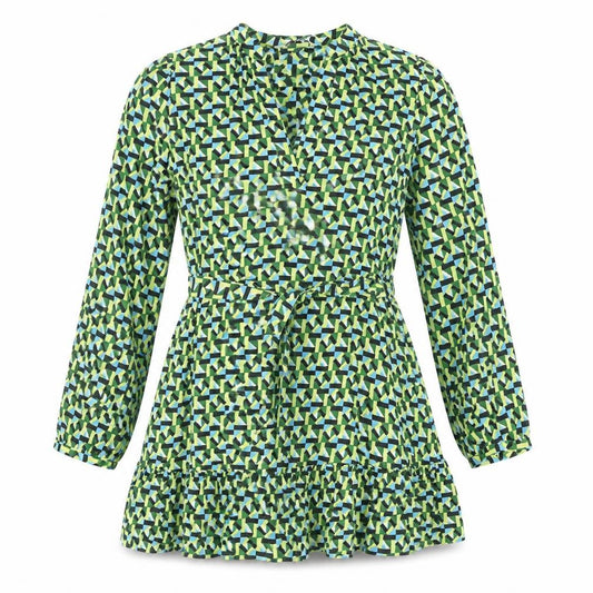 Front view of Zara women’s multicoloured geometric viscose a-line, size S, round neck pullover