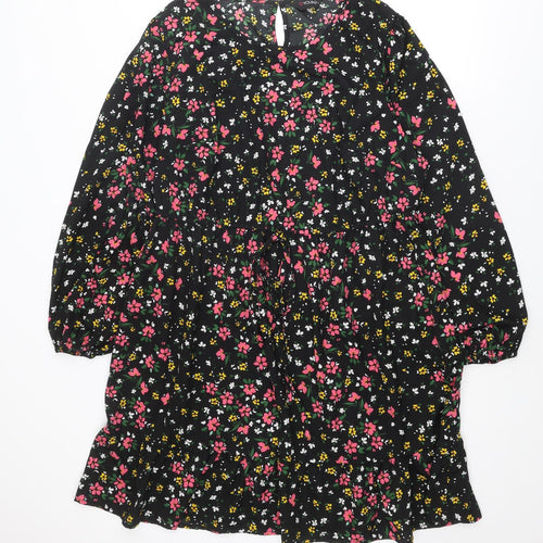 Yours Womens Black Floral Polyester A-Line Size 22 Round Neck Button