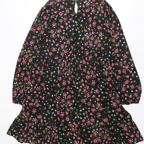Yours Womens Black Floral Polyester A-Line Size 22 Round Neck Button